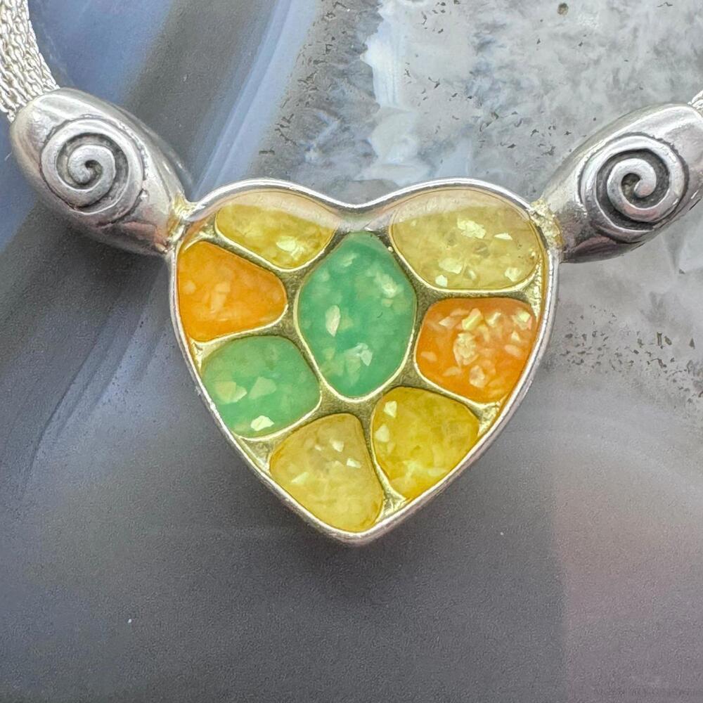 Carolyn Pollack Multistone Chip Inlay Double Sided Heart Pendant 16" Necklace